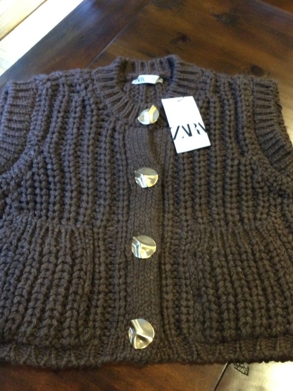 Zara brown chunky knit vest. Small. NWT.